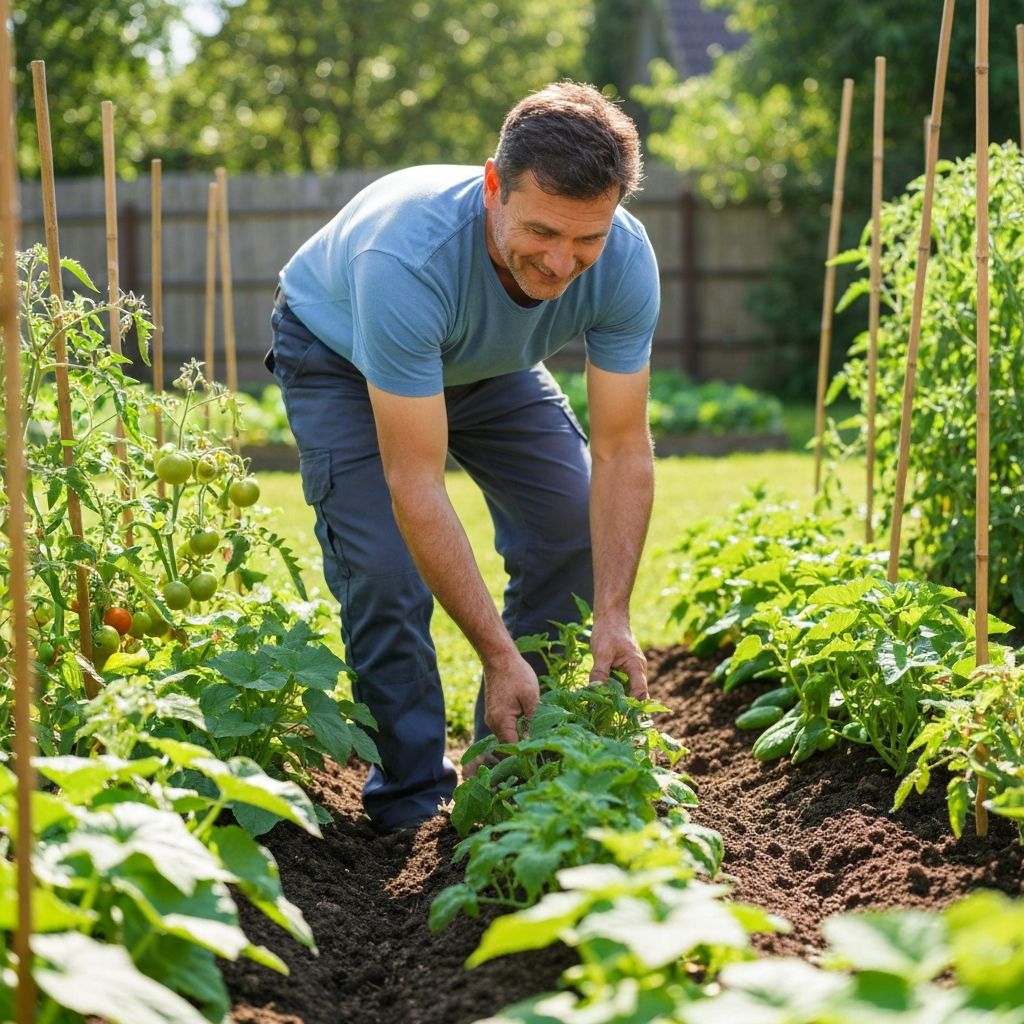Man doing gardening outdoors, active in nature