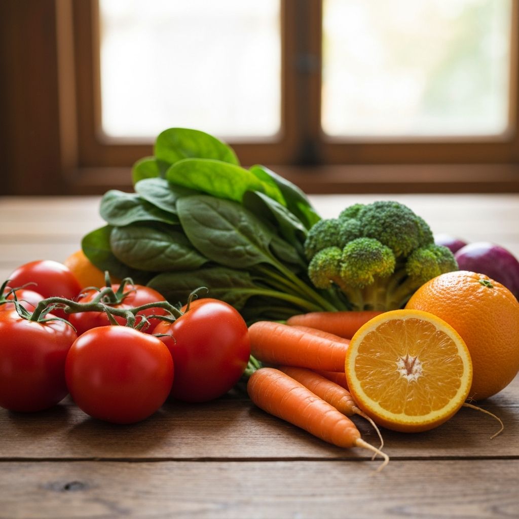 Fresh colorful vegetables and fruits